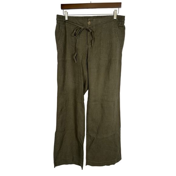 Kut From The Kloth 100% Linen Drawstring‎ Wide Leg Pants Green Sz 12 Essential - Picture 1 of 9